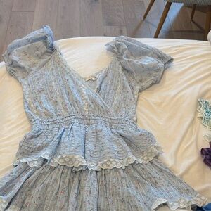 LoveShackFancy Blue Floral Mini Dress